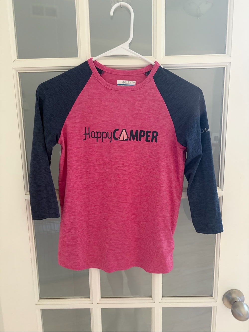 Columbia Kids Raglan 'Happy Camper' Pink & Navy Shirt